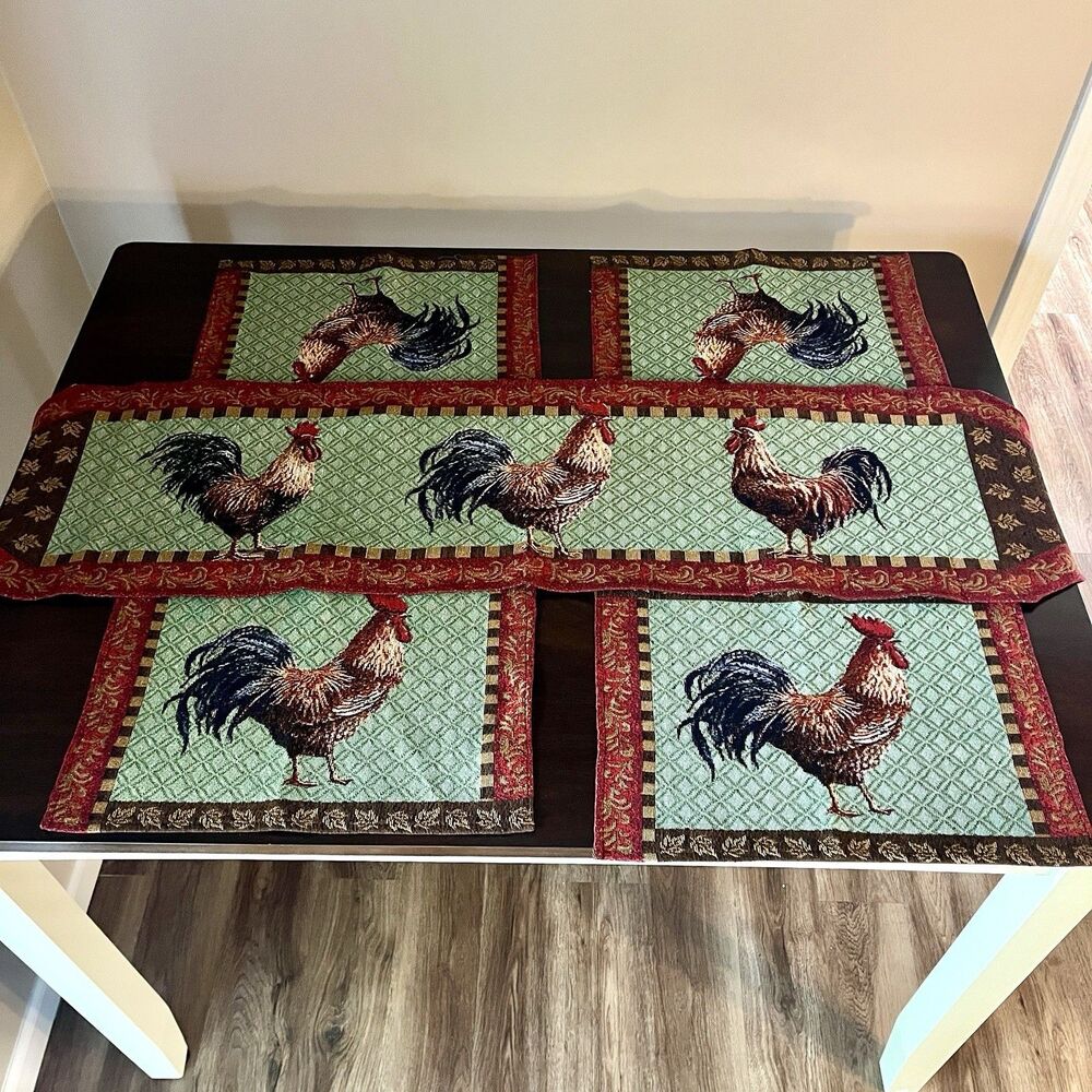 Rooster Tapestry Table runner  Placemats Farmhouse Country Core Holiday Festive